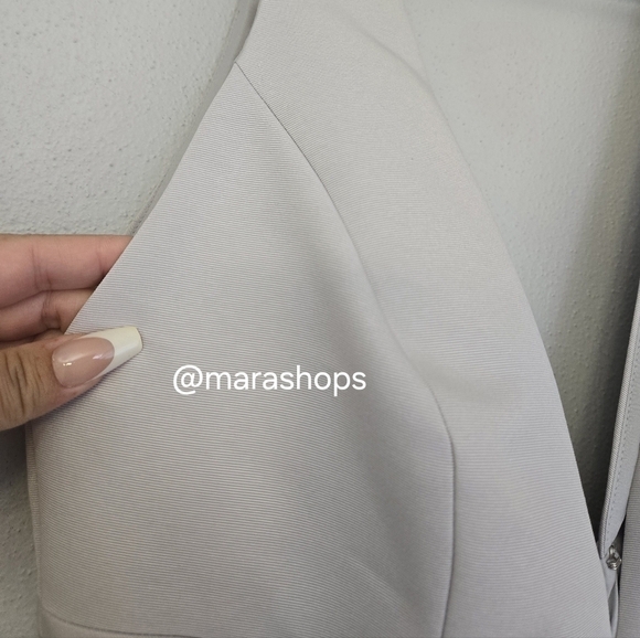 Amsale Faille Deep V-Neck Gray Dress - Picture 4 of 8